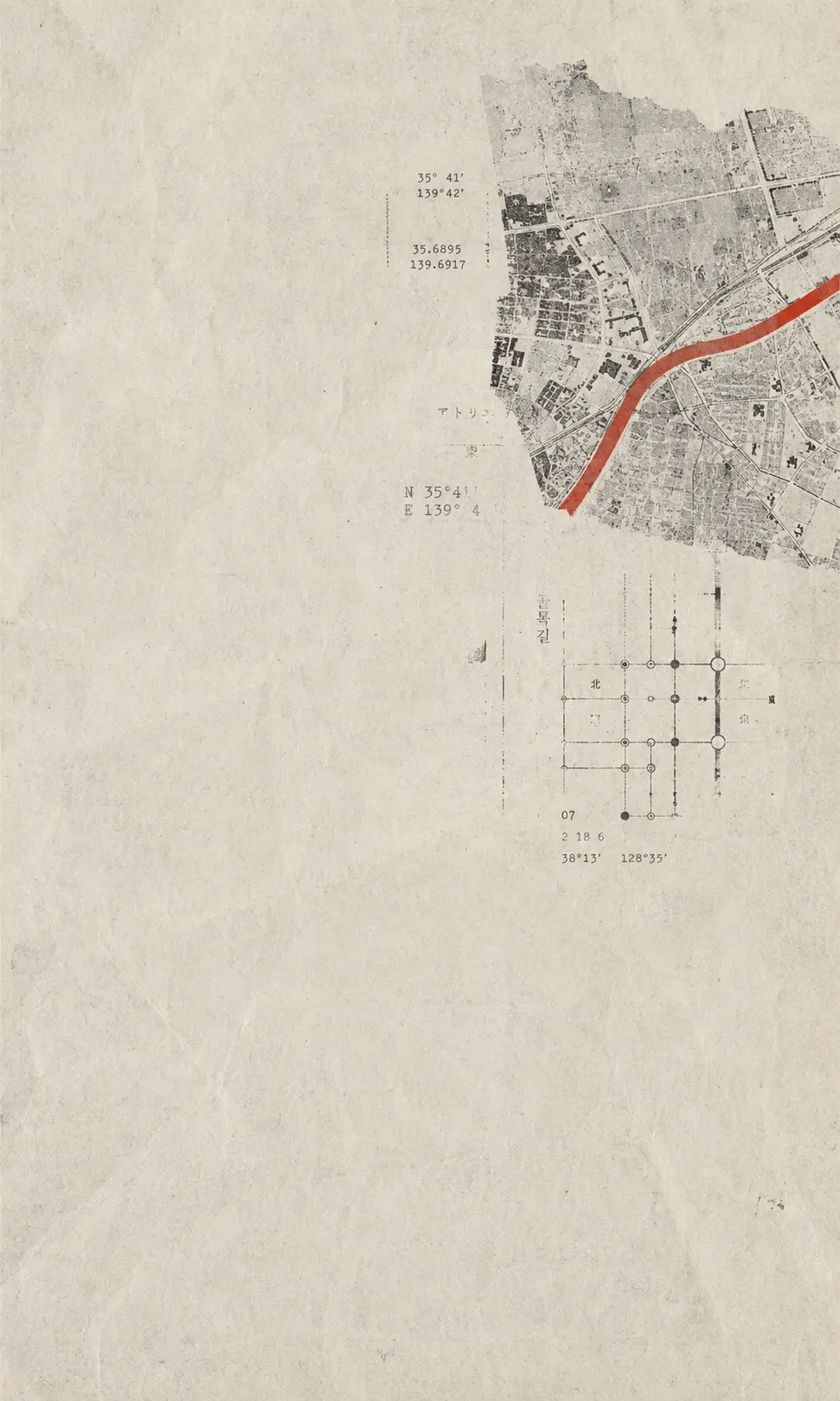 Editorial map and paper fragments from the Galok visual system
